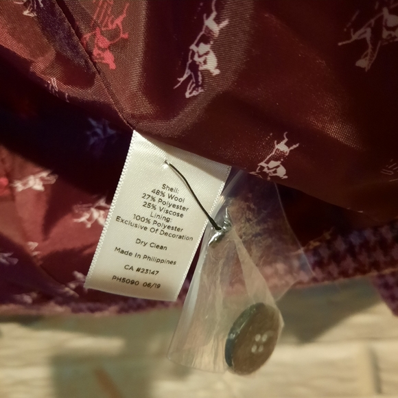 Talbots Wool Blend Equestrian Blazer Jacket Size 12 Pink Wine Houndstooth Lined - Picture 11 of 14
